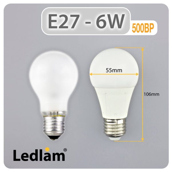 Ledlam E27 500BP 6W LED Bulb Dimensions 1