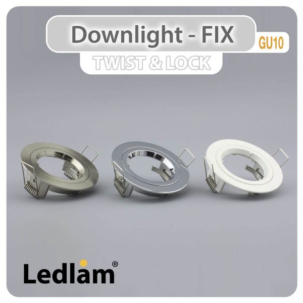 Ledlam GU10 Downlight Cast Aluminium Fix Twist Lock Satin Chrome 30534 Dimensions