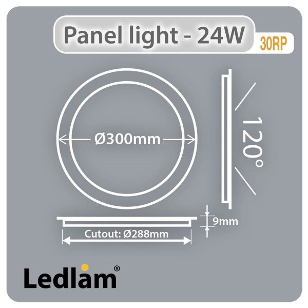 Ledlam LED Panel Light 24W Round 30RP Dimensions