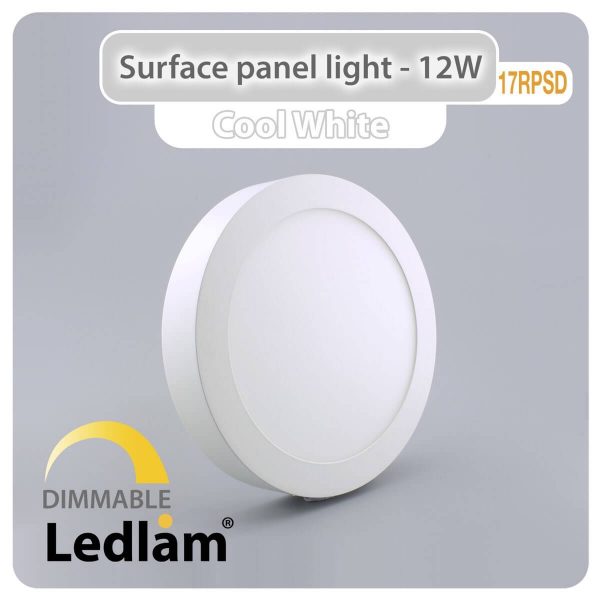 Ledlam LED Surface Panel Light 12W Round 17RPSD dimmable Cool White 30595