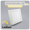 Ledlam LED Surface Panel Light 12W Square 1717SPSD dimmable Warm White 30587