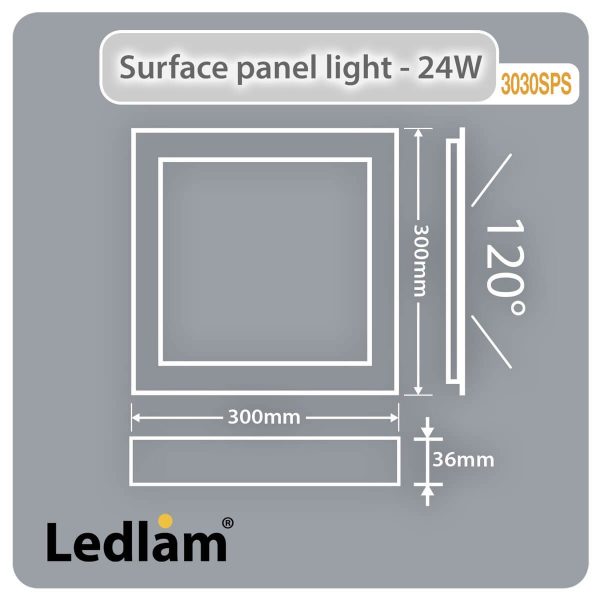 Ledlam LED Surface Panel Light 24W Square 3030SPSD dimmable Dimensions